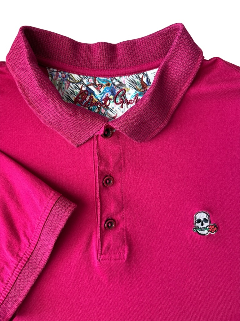 Robert Graham Polo Shirt Size M Classic Fit Short Sleeve Embroidered Rose Skull